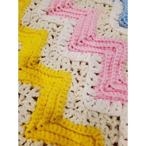 Vintage Afghan Crochet Throw Blanket Handmade Pastel Chevron Stripe 47x42 Baby - Picture 4 of 7